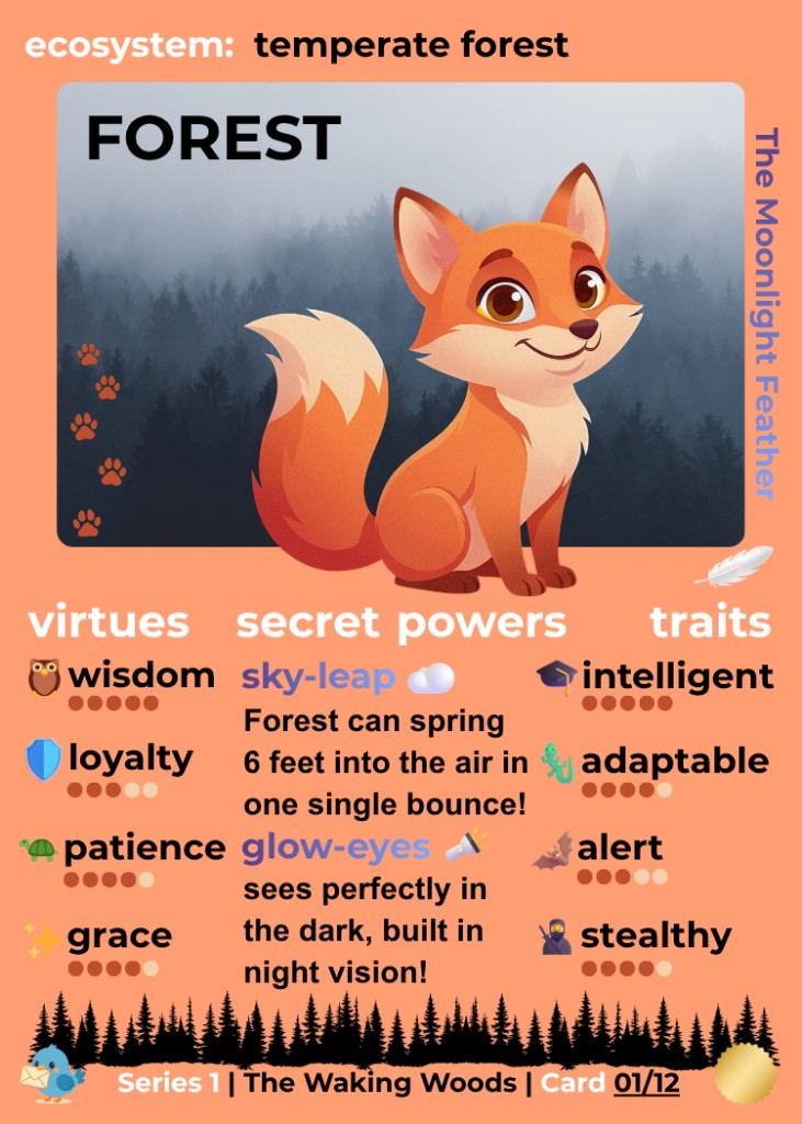 Little Birds Club collector card featuring Forest the Red Fox, series one